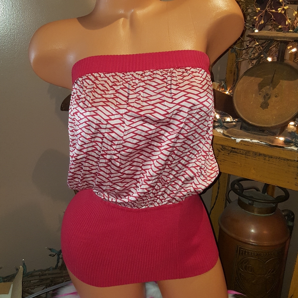 Bebe logo silk bubble tube top S EUC